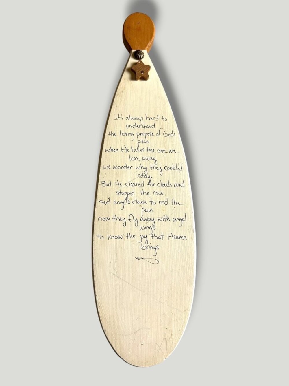Wooden Angel Wall Decor With Poem Engraving & Star Accent Rustic Inspirational F